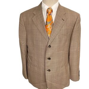 Paolo Vista Blazer Mens 42R Brown Houndstooth Plaid Heritage Super 110s Wool